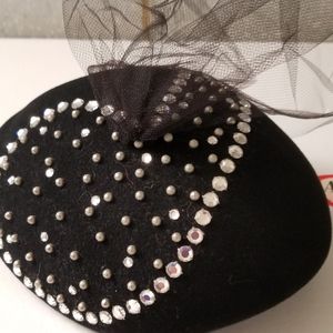 Vintage look black rhinestone hat with veil, NWT